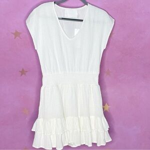 Vacate The Label Anthropologie Boho Smocked Waist Tiered Escape Dress White New